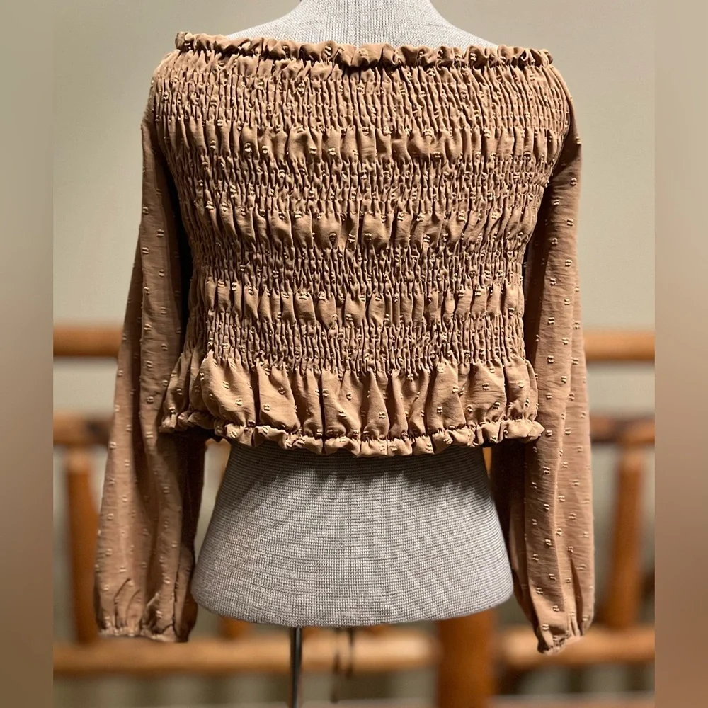Smocked Peasant Blouse with Adjustable Drawstring